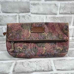 Patricia Nash Foldover Floral Embossed Leather Wristlet Clutch Handbag